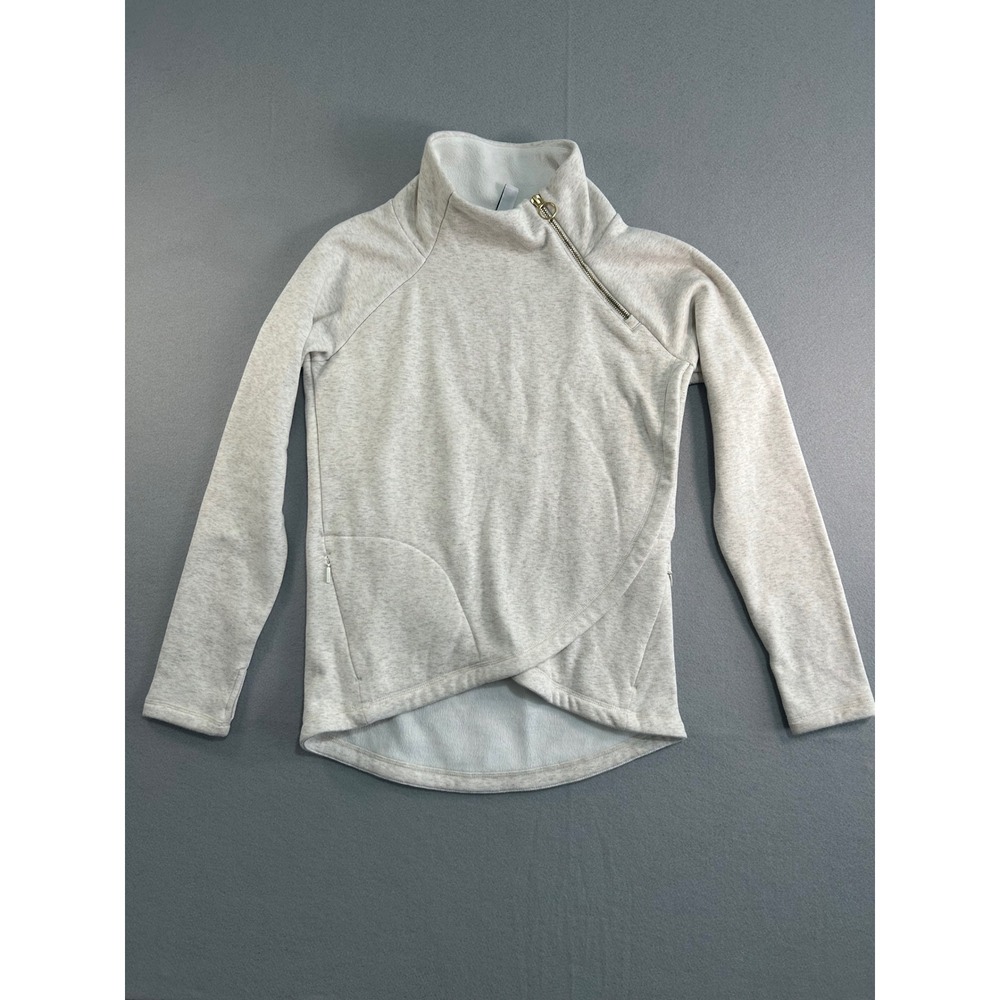 Athleta Cozy Karma Asym Pullover XXS Gray Zip Tulip Hem Fleece Sweatshirt Soft